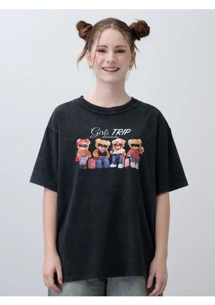 Kız Çocuk Ayıcık Baskılı Oversize T-Shirt fiyatları