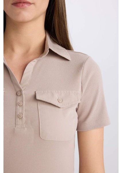 Yeni Sezon Slim Fit Dar Kesim Fitilli Kaşkorse Cepli Kısa Kollu Polo Tişört indirimleri