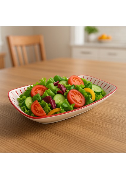 Rgs Seramik 30 cm Damla Desen Salata Sunumluk Kayık Kase