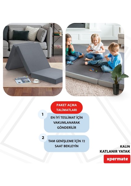 Katlanır Yatak Yer Yatağı Katlanır Sünger Yatak Misafir Yatağı 80X180X8 Gri Puantiyeli