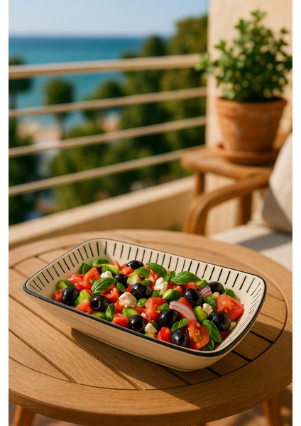 Rgs Seramik 30 cm Damla Desen Salata Sunumluk Kayık Kase
