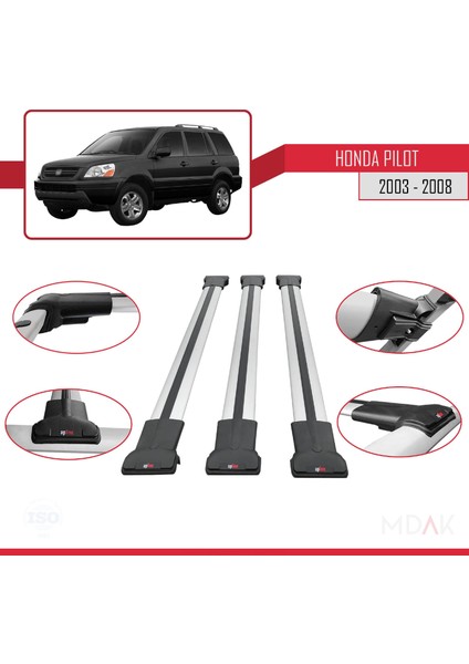 Honda Pilot 2003-2008 Arası ile Uyumlu Fly Model Ara Atkı Tavan Barı Gri 3 Adet fırsatları