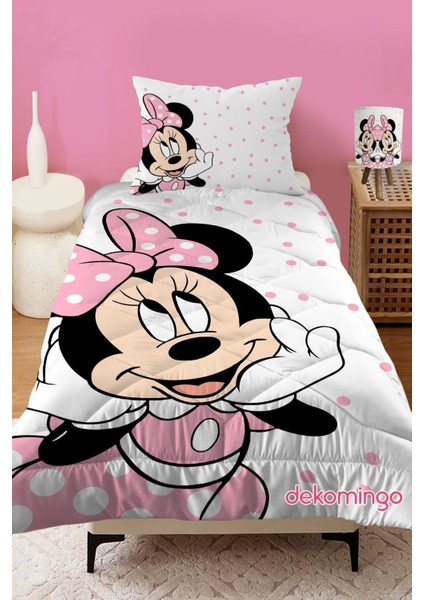 Pembe Mini Desenli Kapitone Çocuk Yorgan ve Yastık Kılıfı