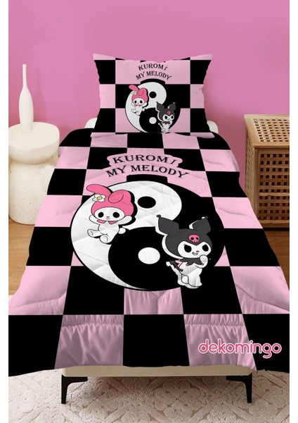 Kareli Kuromi ve My Melody Desenli Bebek ve Çocuk Odası Kapitone Yorgan