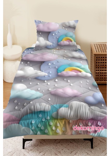 Üç Boyutlu Bulutlar Bebek ve Çocuk Odası Kapitone Yorgan