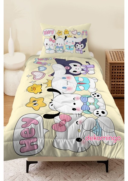 Sarı Yatay Sanrio Desenli Bebek ve Çocuk Odası Kapitone Yorgan
