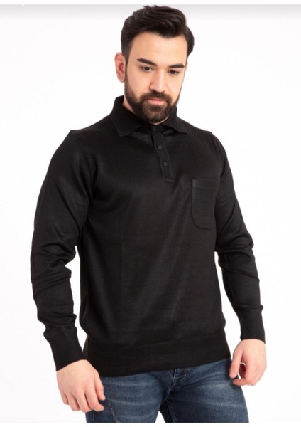 Erkek Düğmeli Ince Polo Yaka Yün Kazak