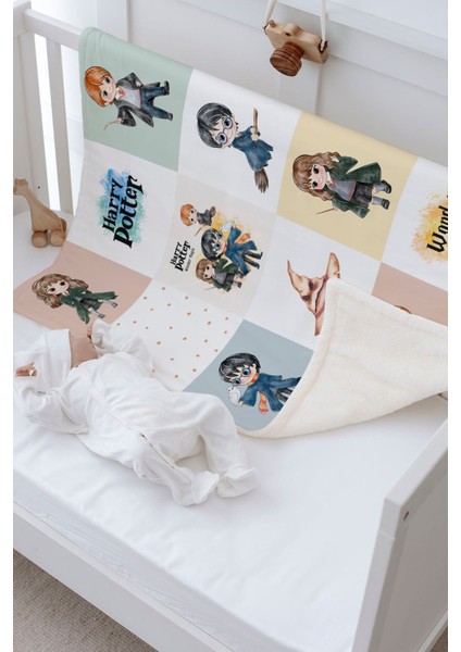 Peluş Çift Yüz Battaniye - Harry Potter ve Arkadaşları Patchwork modelleri