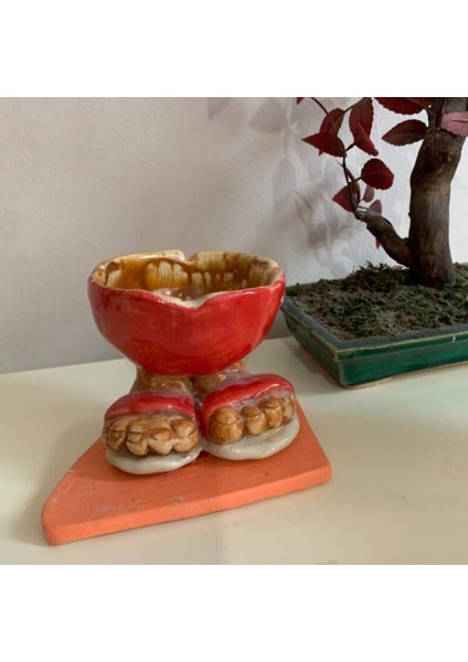 El Emek Yapım Seramik Sandalet Ayaklı Mavi Küllük Kül Tabla 9X10CM 1 Adet