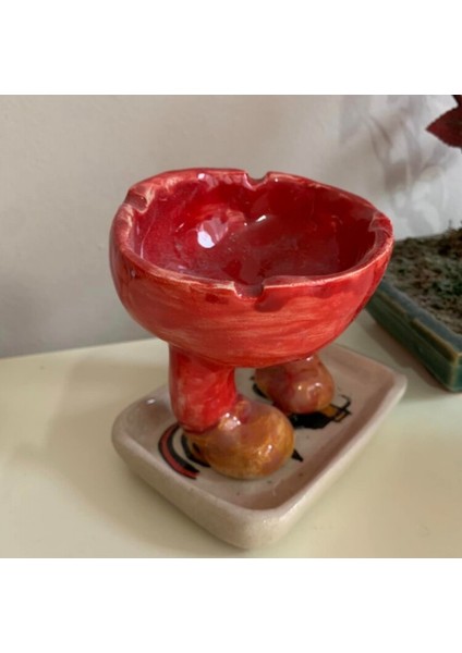 El Emek Yapım Seramik Sandalet Ayaklı Mavi Küllük Kül Tabla 9X10CM 1 Adet
