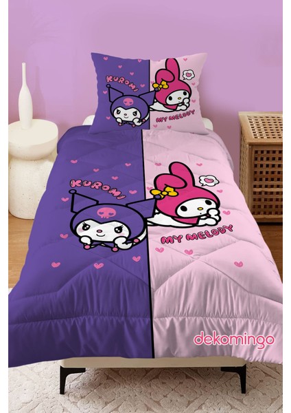 Mor ve Pembe Kuromi My Melody Desenli Kapitone Yorgan