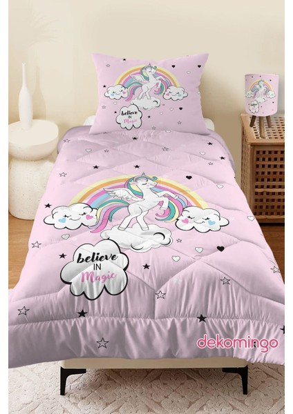 Sihirli Unicorn Desenli Kapitone Çocuk Yorgan ve Yastık Kılıfı