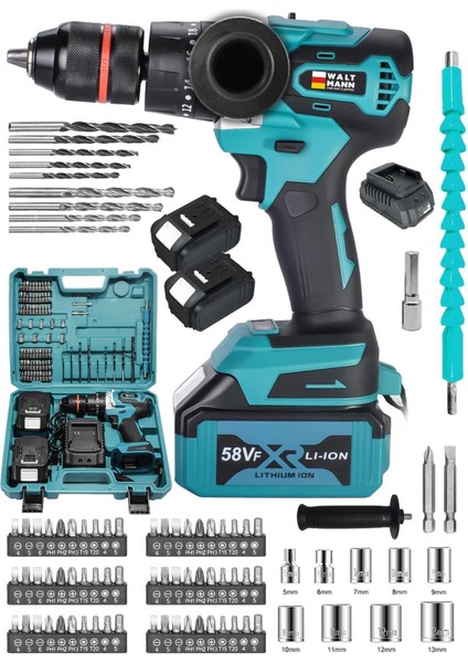 58VF 5AH Çelik Şanzıman 10 Pilli Çift Akülü Darbeli Şarjlı Matkap Vidalama 82 Parça Şarjlı Vidalama fiyatları
