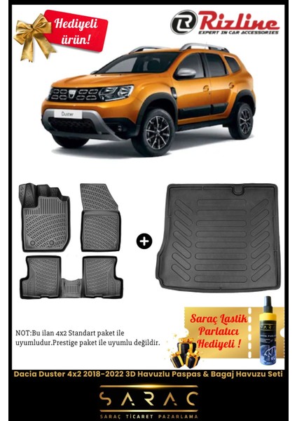 Dacia Duster 4x2 2018-2022 3D Havuzlu Paspas & Bagaj Havuzu Seti+(Hediyeli!)