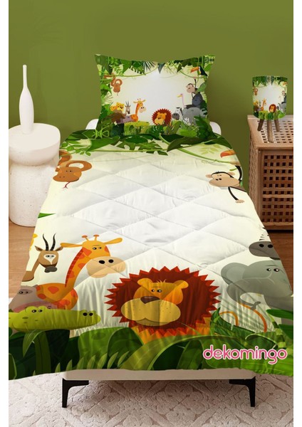 Tropik Zebra Zürafa Desenli Kapitone Çocuk Yorgan ve Yastık Kılıfı