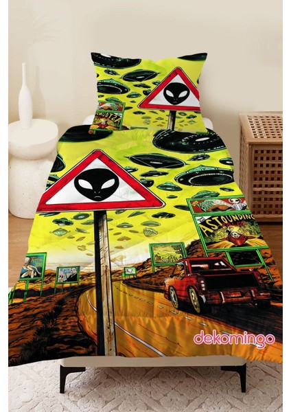 Uzaylı Tabela Aliena Bebek ve Çocuk Odası Kapitone Yorgan