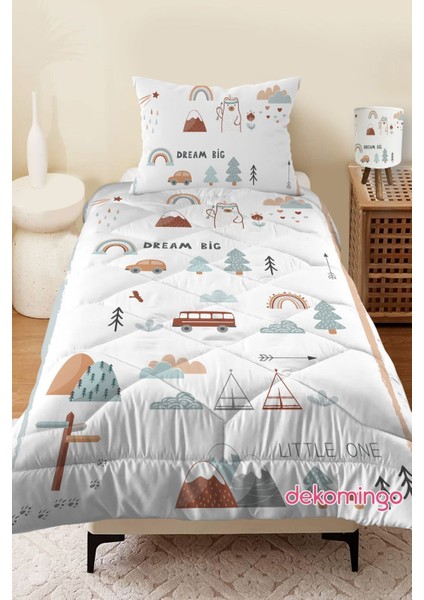 Trafikli Tropikal Soft Desenli Kapitone Çocuk Yorgan ve Yastık Kılıfı