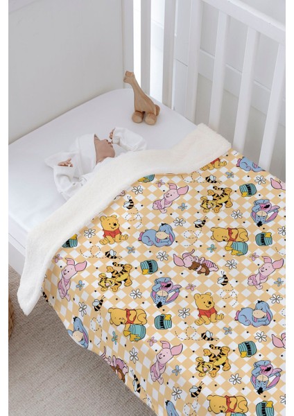 Peluş Çift Yüz Battaniye - Sevimli Ayı Pattern