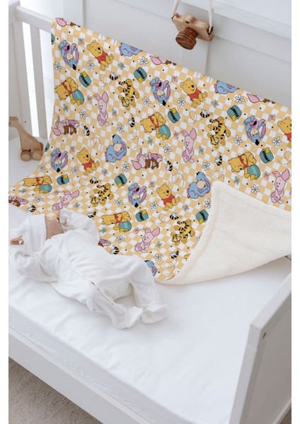 Peluş Çift Yüz Battaniye - Sevimli Ayı Pattern