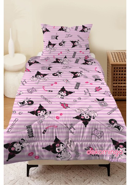 Çizgili Pembe Kuromiler Bebek ve Çocuk Odası Kapitone Yorgan