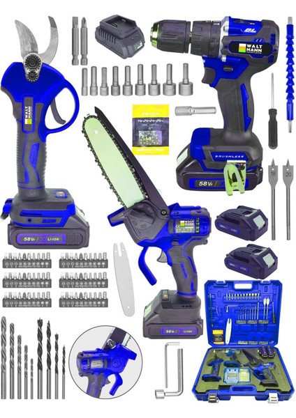 58VF 5AH Çelik Şanzıman 10 Pilli Çift Akülü Darbeli Şarjlı Matkap Vidalama 82 Parça Mavi fiyatları