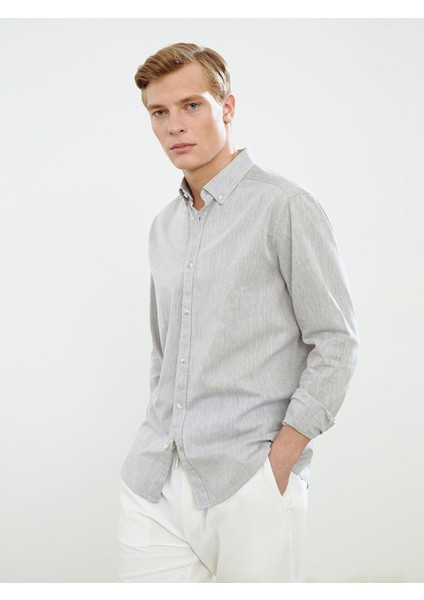 Yeni Sezon Slim Fit Uzun Kollu Keten Karisimli Erkek Gomlek - S55710Z8