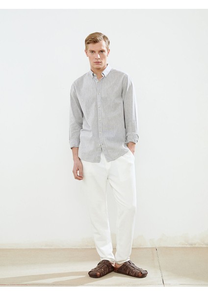 Yeni Sezon Slim Fit Uzun Kollu Keten Karisimli Erkek Gomlek - S55710Z8 fiyatları