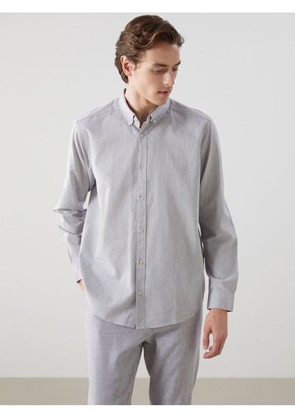 Yeni Sezon Slim Fit Uzun Kollu Keten Karisimli Erkek Gomlek - S55710Z8 modelleri