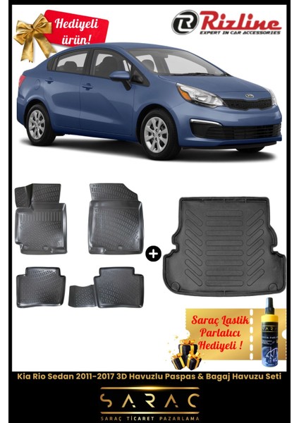 Kia Rio Sedan 2011-2017 Havuzlu Paspas & Bagaj Havuzu Seti+Hediyeli!