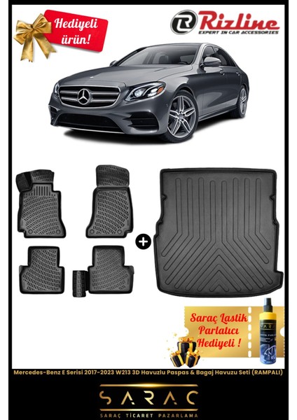 Mercedes-Benz E Serisi 2017-2023 W213 3D Havuzlu Paspas & Bagaj Havuzu Seti (Rampalı)+Hediyeli!