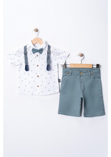 Erkek Bebek&çocuk Fish Desenli Yazlık Salopet Takım Elbise 4'lü Set