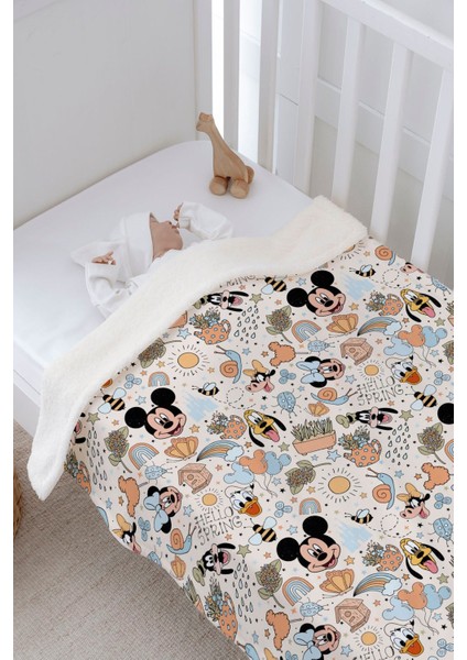 Peluş Çift Yüz Battaniye - Minik Fare ve Tüm Dostları Pattern