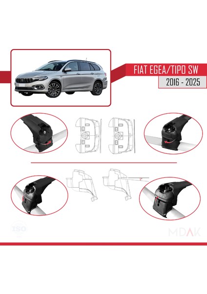 Fiat Egea Sw 2016 ve Sonrası ile Uyumlu Ace-2 Ara Atkı Tavan Barı Siyah 2 Adet indirimleri