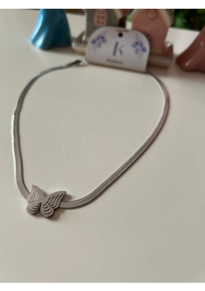 Silver Renk Italyan Zincirli Iç Içe Geçmiş Kelebek Figürlü Paslanmaz Çelik Kadın Kolye fiyatları
