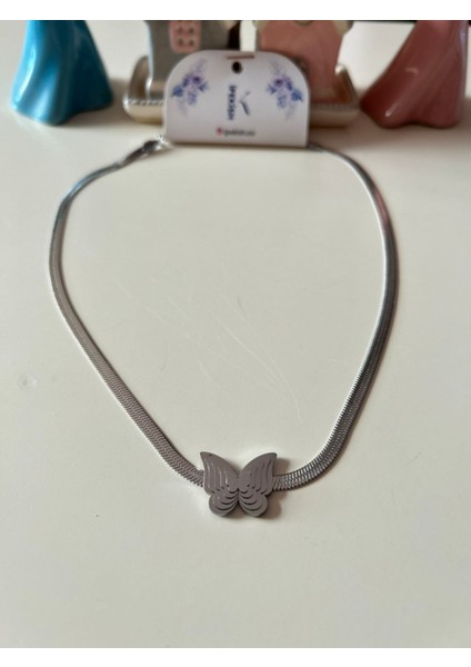 Silver Renk Italyan Zincirli Iç Içe Geçmiş Kelebek Figürlü Paslanmaz Çelik Kadın Kolye fırsatları