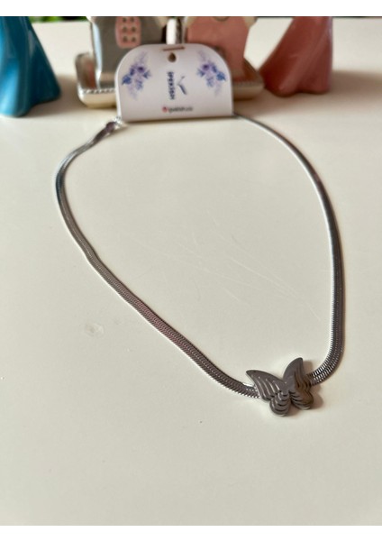 Silver Renk Italyan Zincirli Iç Içe Geçmiş Kelebek Figürlü Paslanmaz Çelik Kadın Kolye indirimleri
