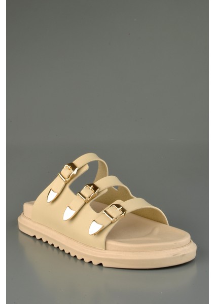 Anotomik Tabanlı 3 Kemerli Krem Rahat Terlik