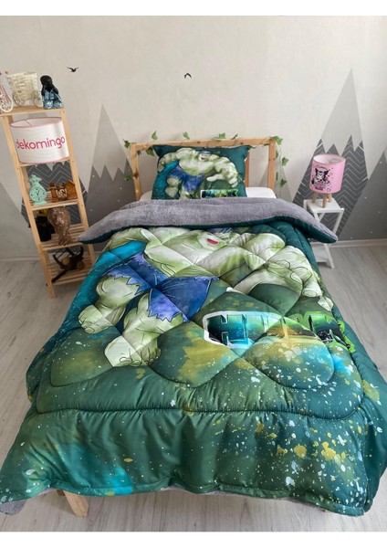 Peluş Hulk Yeşil Bebek ve Çocuk Odası Kapitone Yorgan