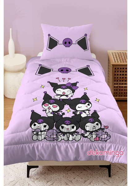 Kulaklı Lila Kuromiler Desenli Kapitone Yorgan