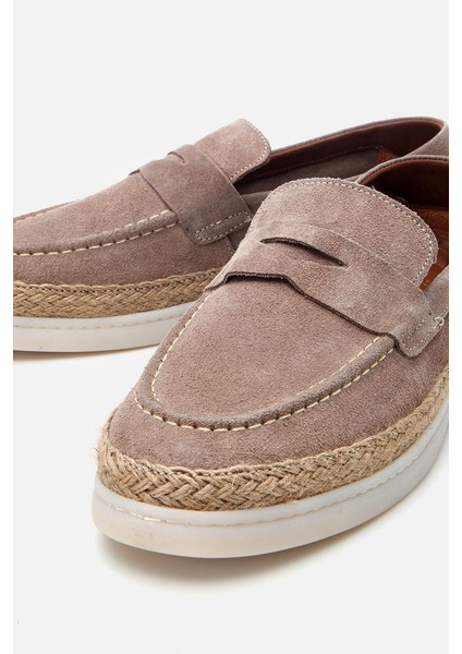 Erkek Süet Deri Bej Hasır Detaylı Günlük Loafer modelleri