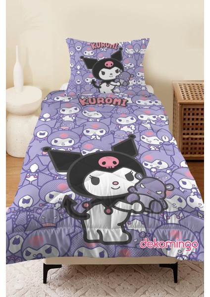 Kuromi Mor Kafalar Desenli Kapitone Yorgan