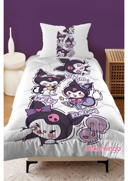 Beyaz Zemin Kuromiler Bebek ve Çocuk Odası Kapitone Yorgan