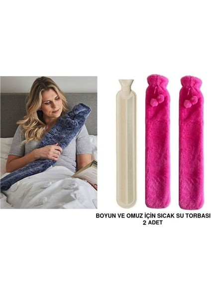 Sıcak Su Torbası 2 Adet Uzun Peluş Pembe Ponponlu 2 lt Termofor 75x13 cm