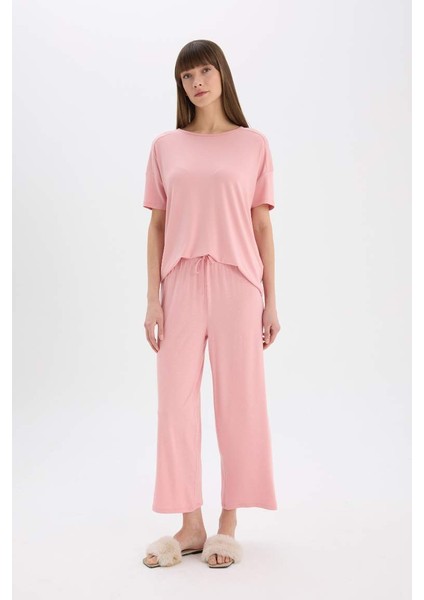 Yeni Sezon Pijama Takımı Kısa Kollu Üst Esnek Belli Geniş Paça Altı-Fall In Love