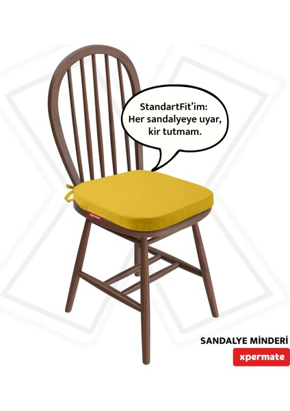 Standartfit Oval Sandalye Minderi Fermuarlı Yıkanabilir Kılıf Bağcıklı Su Ve Yağ Itici 42x42x5 Sarı