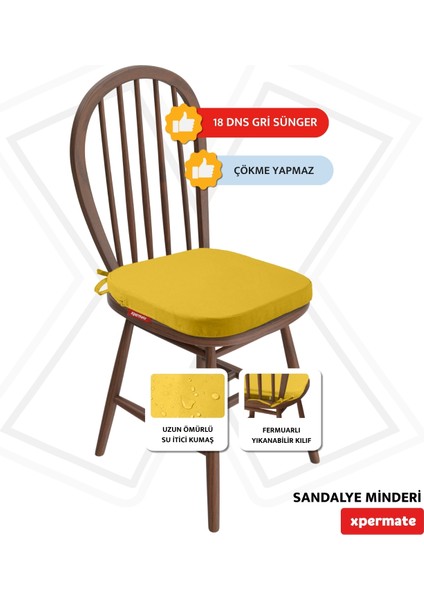 Standartfit Oval Sandalye Minderi Fermuarlı Yıkanabilir Kılıf Bağcıklı Su Ve Yağ Itici 42x42x5 Sarı modelleri