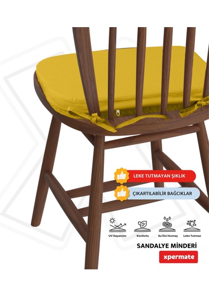 Standartfit Oval Sandalye Minderi Fermuarlı Yıkanabilir Kılıf Bağcıklı Su Ve Yağ Itici 42x42x5 Sarı indirimleri