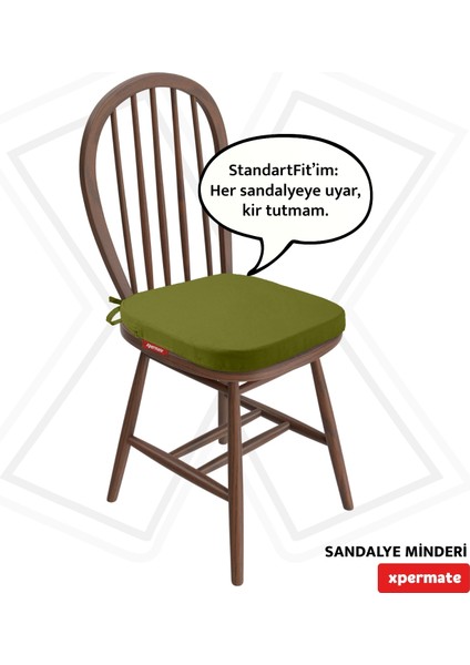 Standartfit Oval Sandalye Minderi Fermuarlı Yıkanabilir Kılıf Bağcıklı Su Ve Yağ Itici 42x42x5 Yeşil