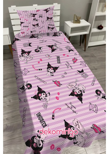 Çizgili Pembe Kuromiler Bebek ve Çocuk Odası Pike Takımı