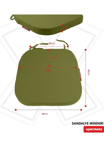 Standartfit Oval Sandalye Minderi Fermuarlı Yıkanabilir Kılıf Bağcıklı Su Ve Yağ Itici 42x42x5 Yeşil indirimleri